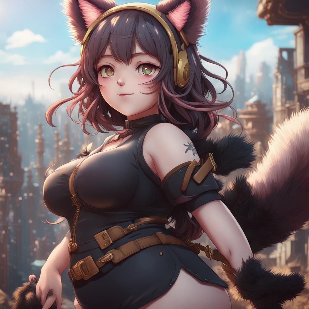 Anime Girl with Cat Features: Detailed Digital Art