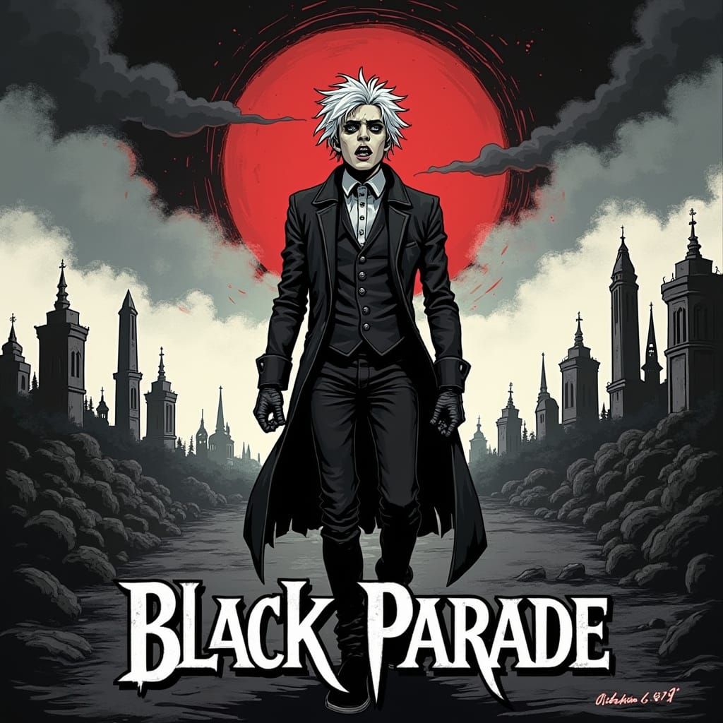 Gerard Way as Black Parade Singer in Emo Gothic Cartoon Styl...