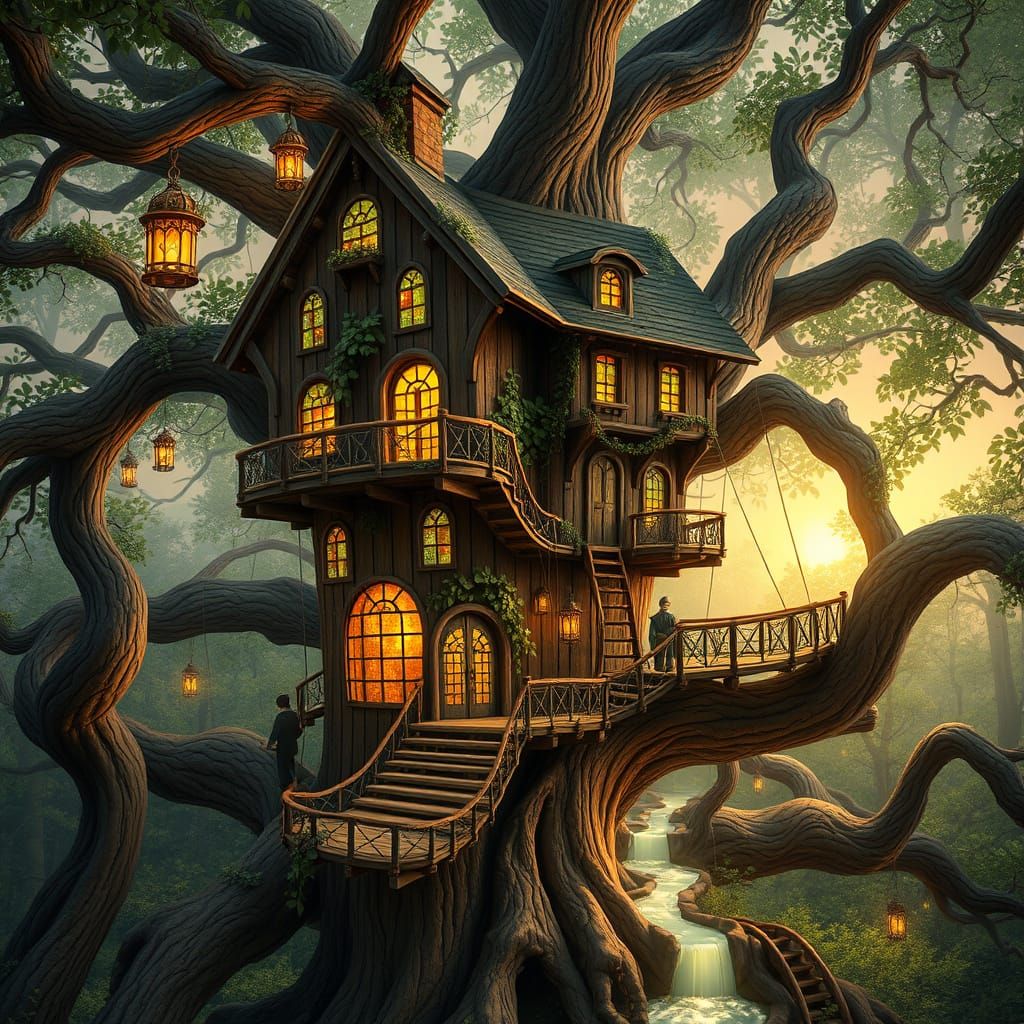 Whimsical Ancient Treehouse in Celtic-Inspired Woodland