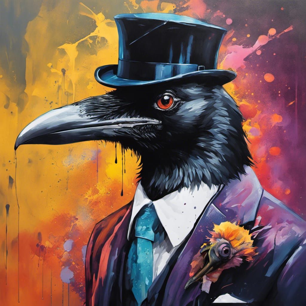 Dapper Crow in Suit: Graffiti Art Portrait
