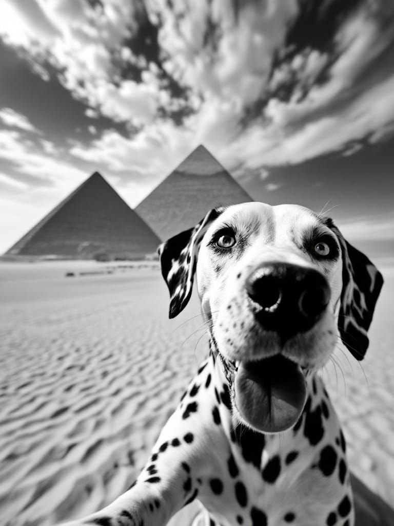 Dalmatian Takes Selfie at Pyramids in Whimsical Travel Photo