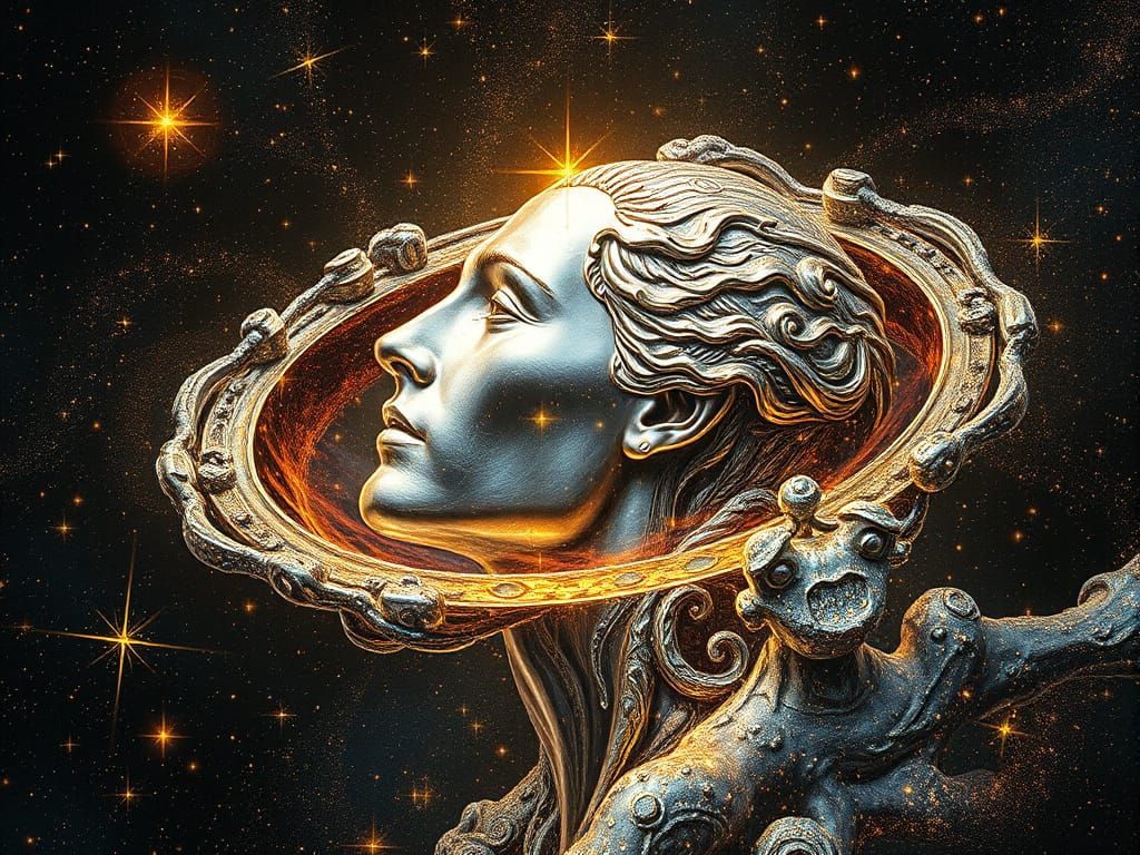 Astral Cosmic Illustration of Silver and Gold Elements