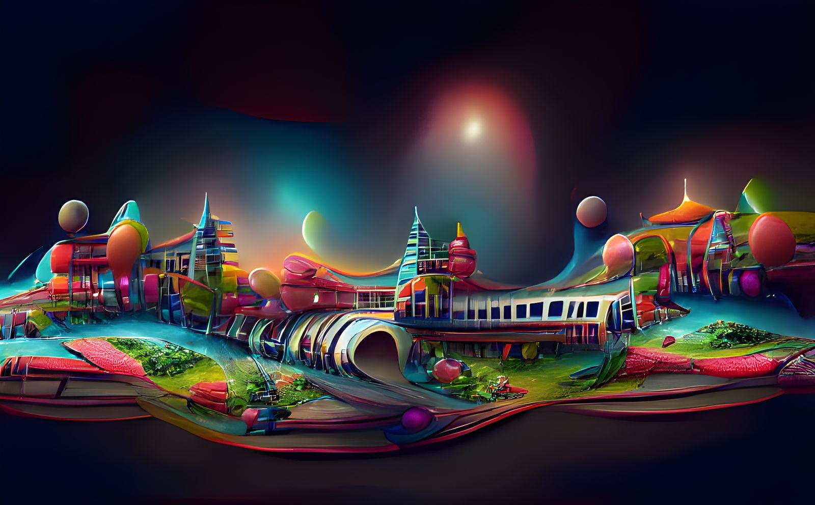 Intergalactic Train Station in Panoramic Cel-Shading