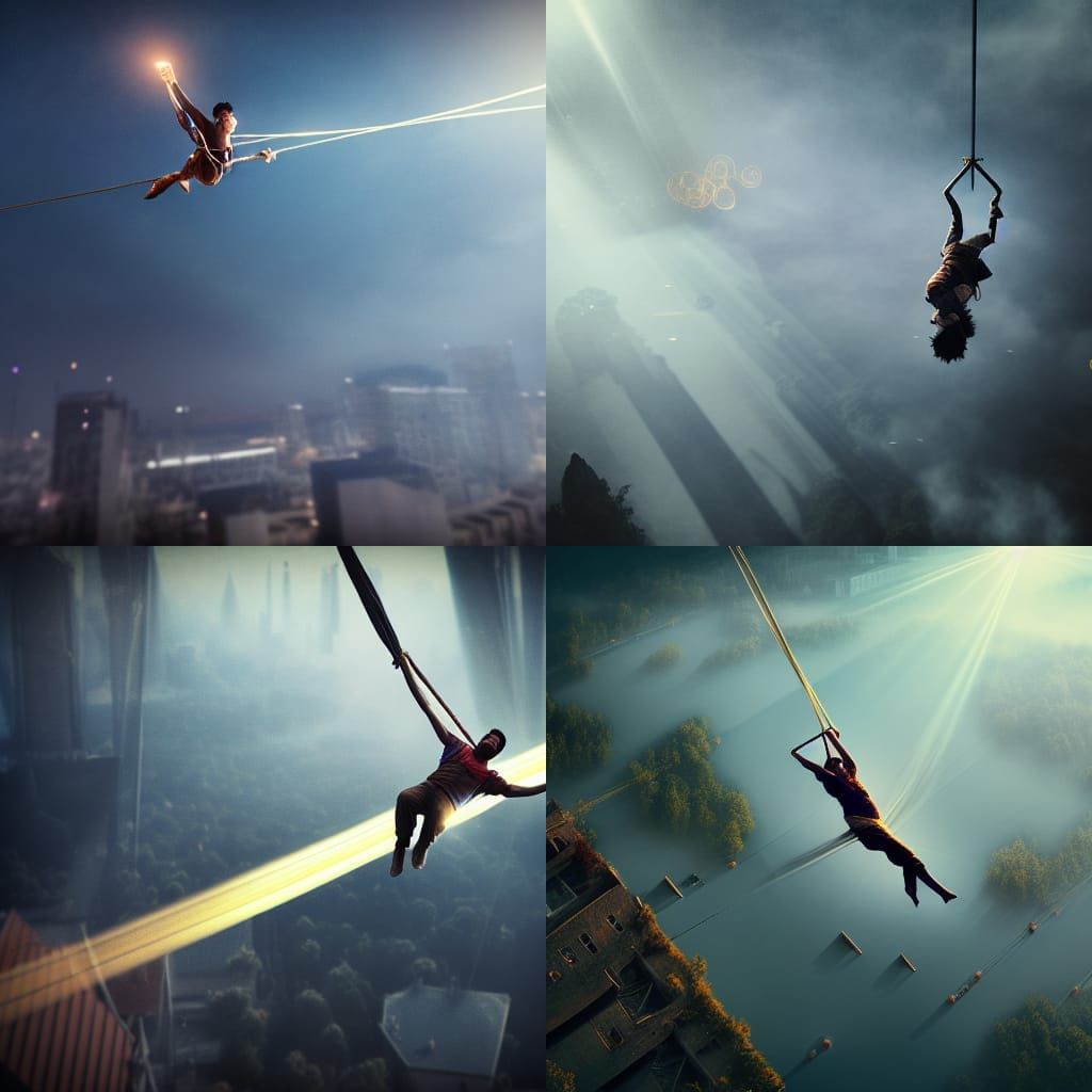 Trapeze Artist in Epic Photorealistic Action Painting