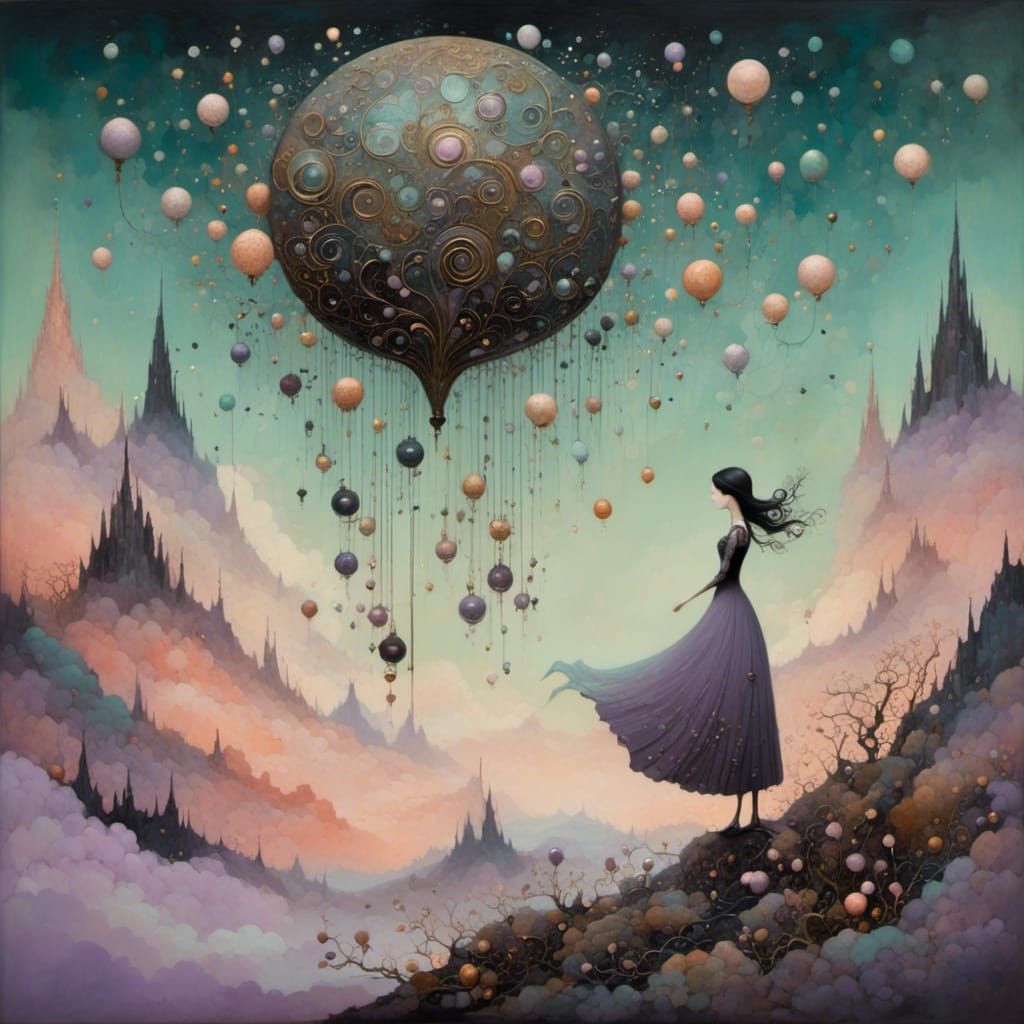 Metal Automaton Surrounded by Pastel Stars