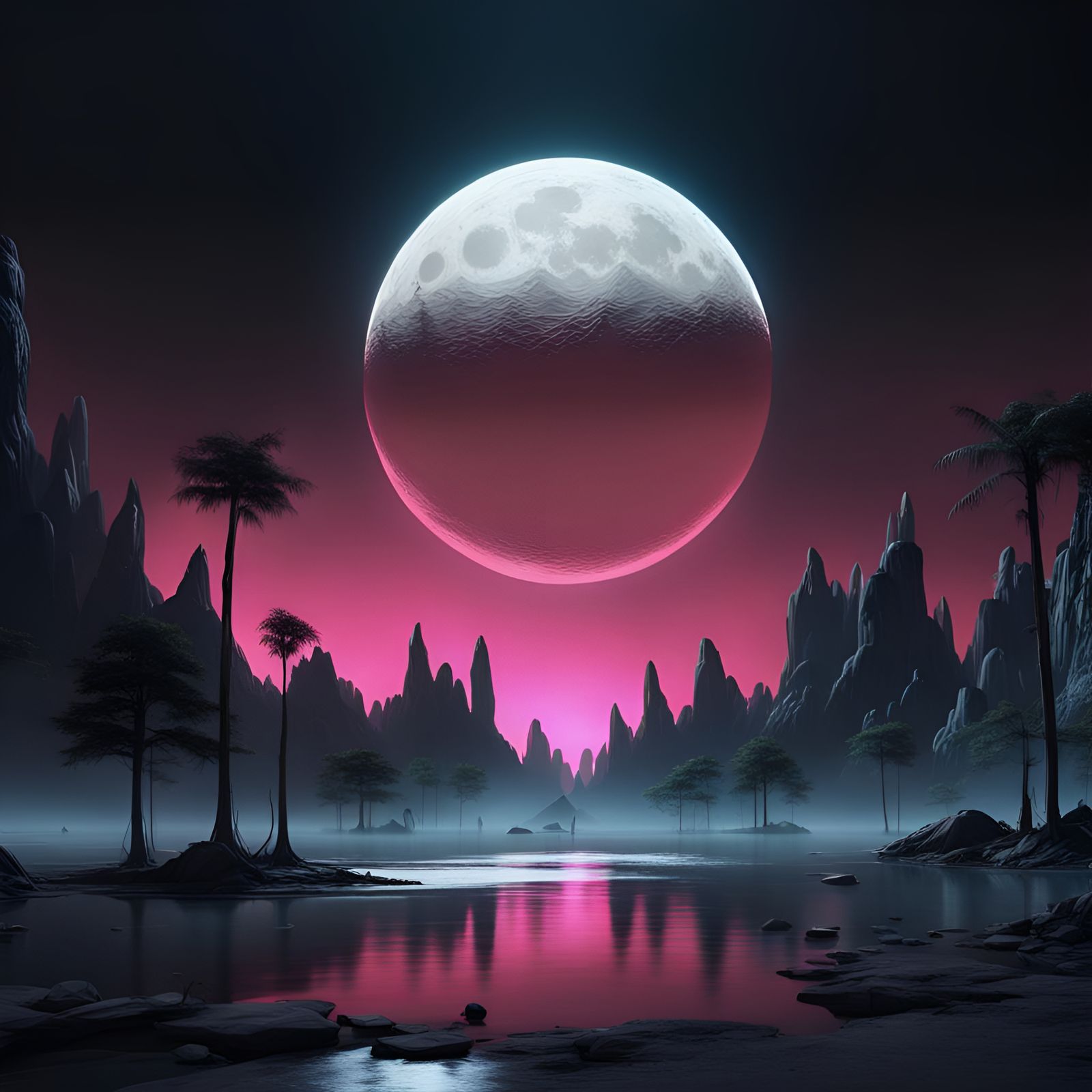 Tranquil White Moon in Neon Colors