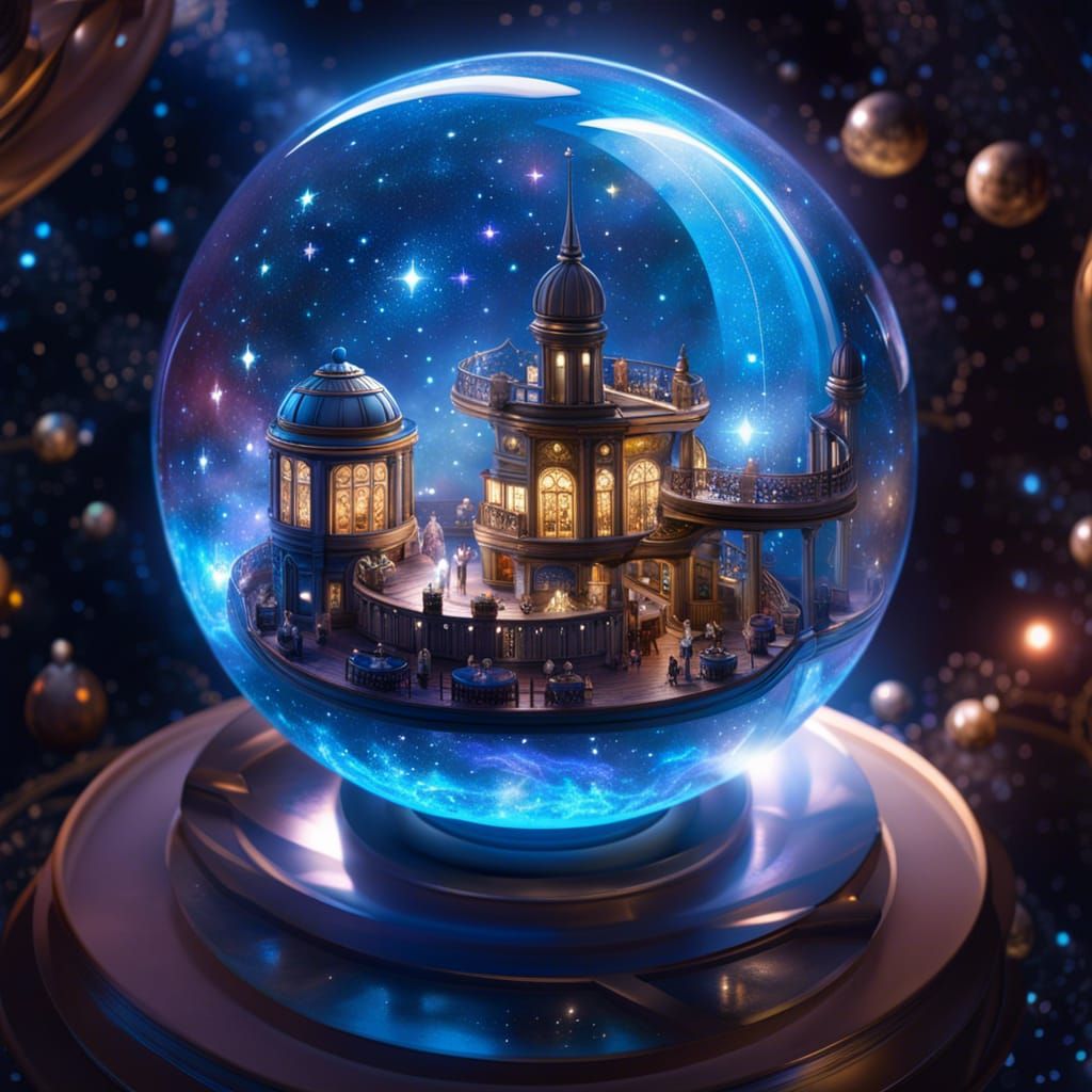 Miniature Space Cafe Inside Translucent Sphere
