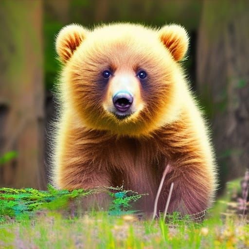 Hyperrealistic Chibi Bear Cub in Oil on Canvas