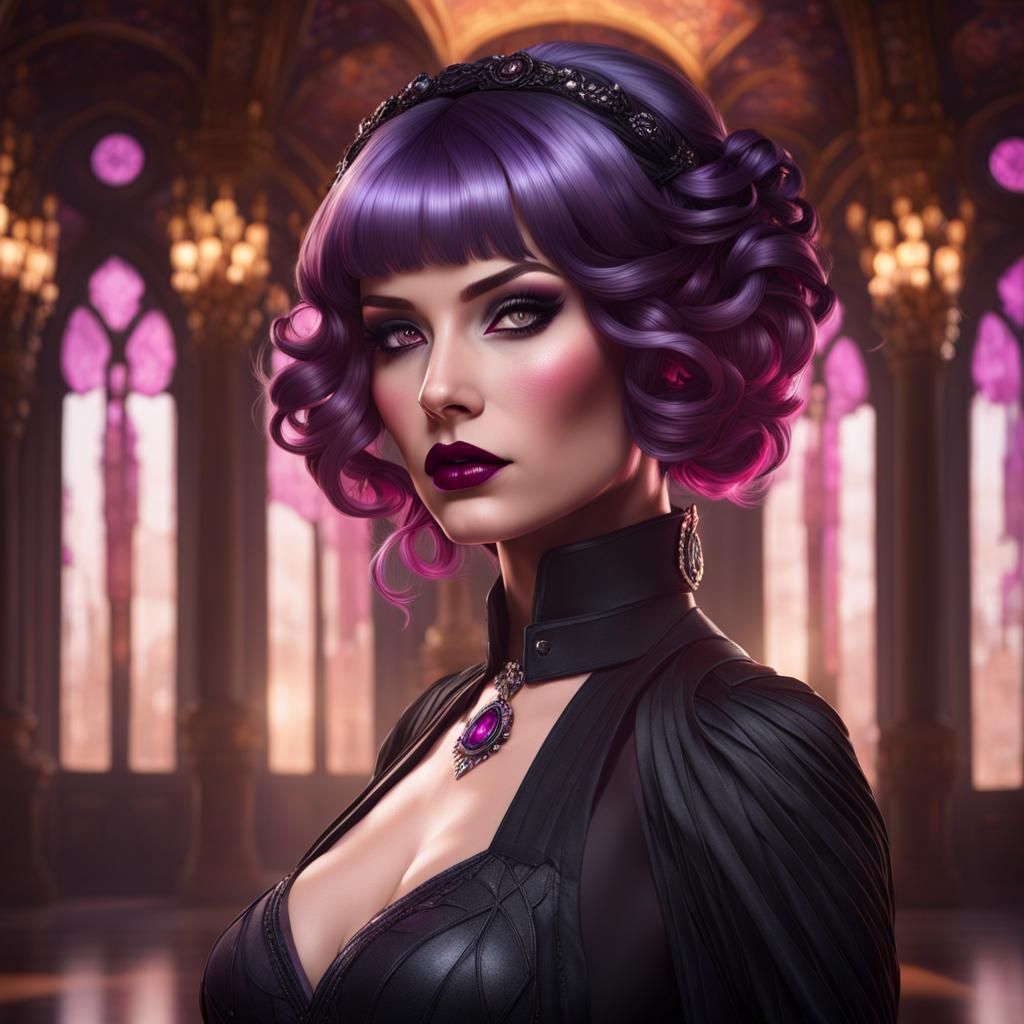 Gothic Woman in Elegant Ballroom, Hyperdetailed Digital Art