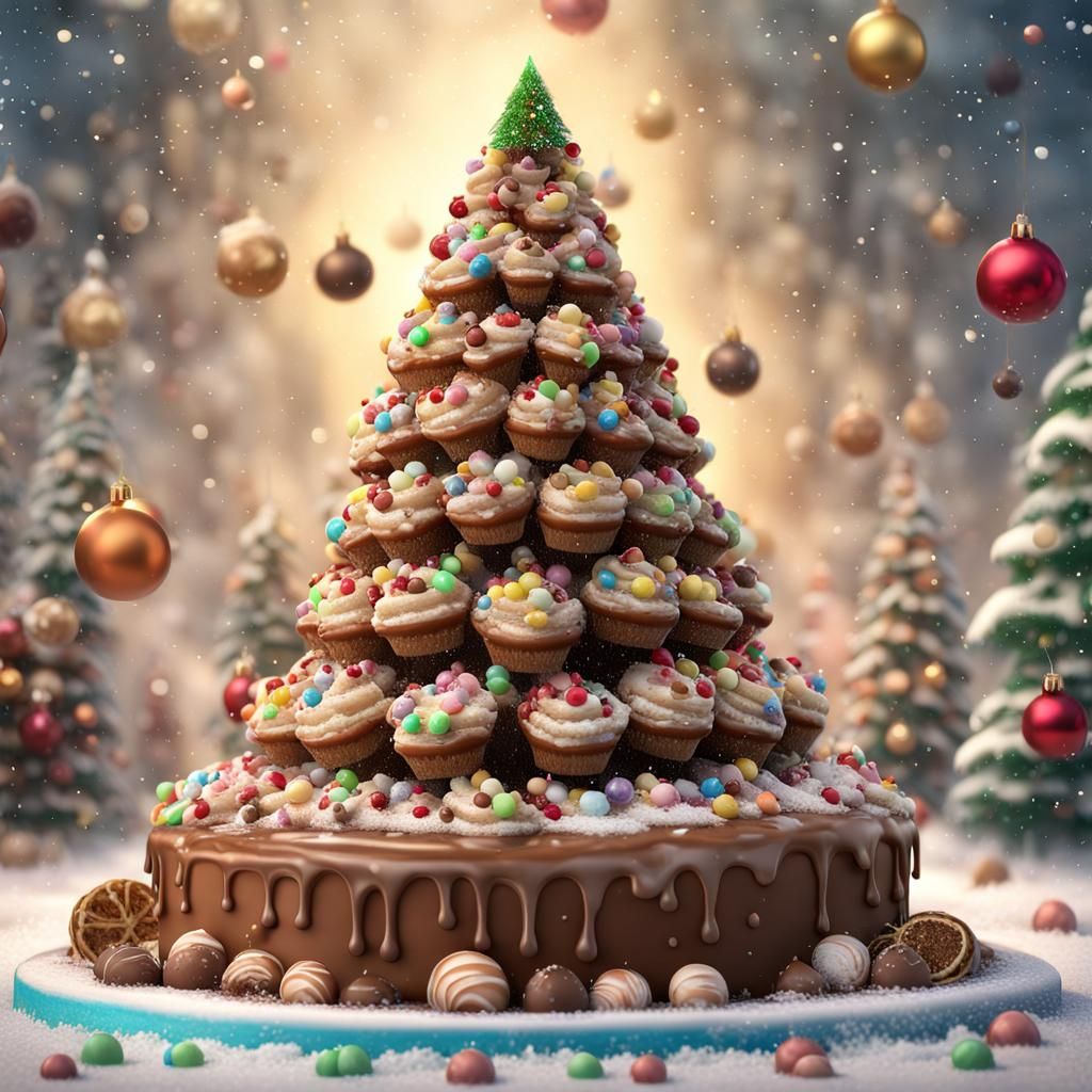 Sweet Christmas Tree Made of Candy, Digital Art
