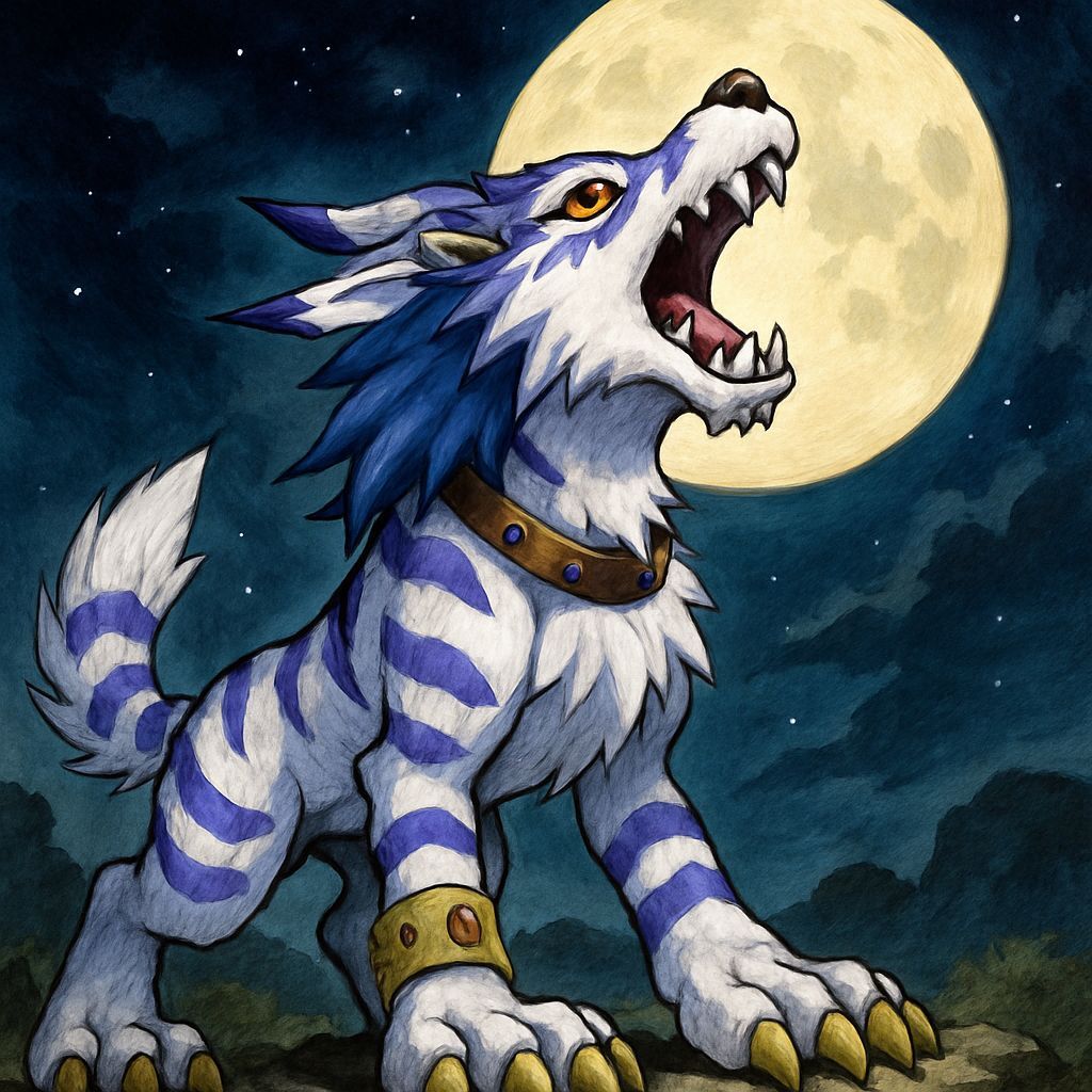 Garurumon Howls at the Moon: Digital Rendering