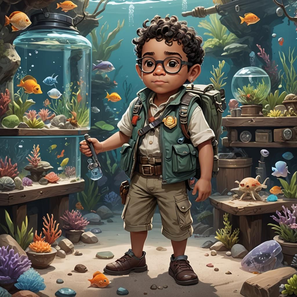 Latino Toddler Adventurer in Front of Aquarium