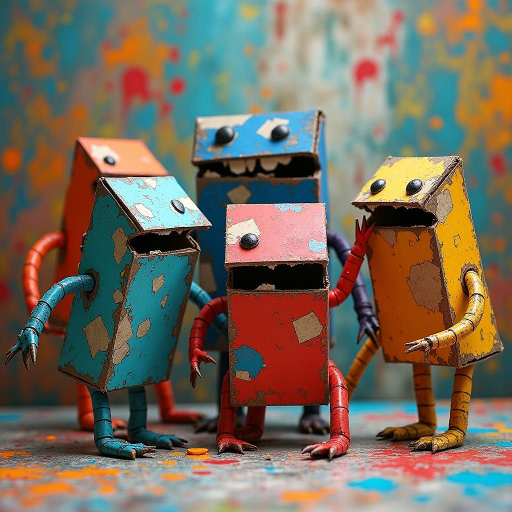 Cardboard Box Monsters in a Naive Art Performance
