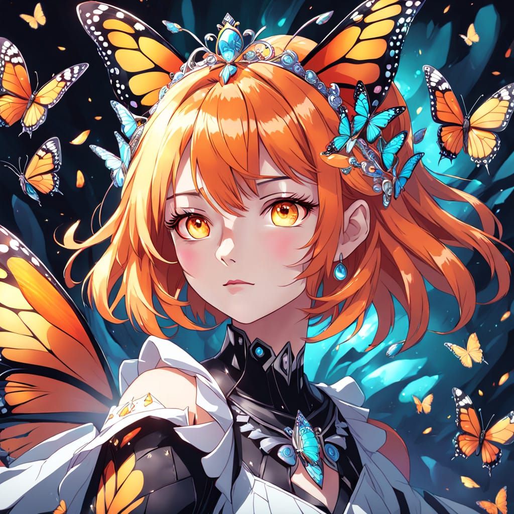 Majestic Anime Queen with Monarch Butterfly Wings