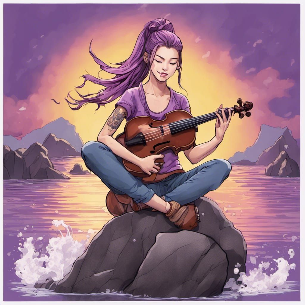 Korean Woman Meditating Amidst Tsunami, Graffiti Art