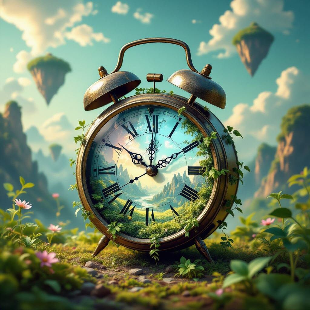 Lush Miniature Garden Thriving Inside Broken Clock