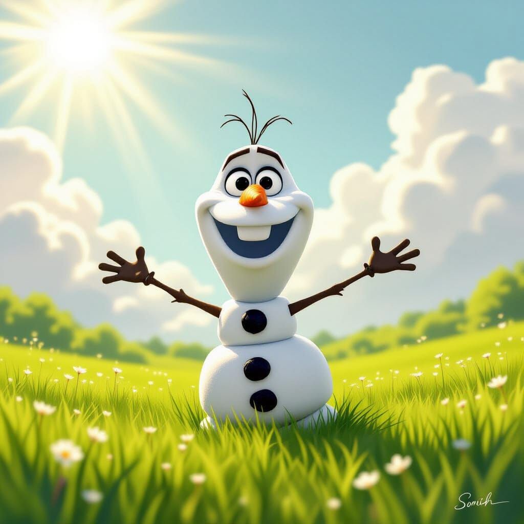 Olaf in Lush Meadow with Heavenly Sunshine