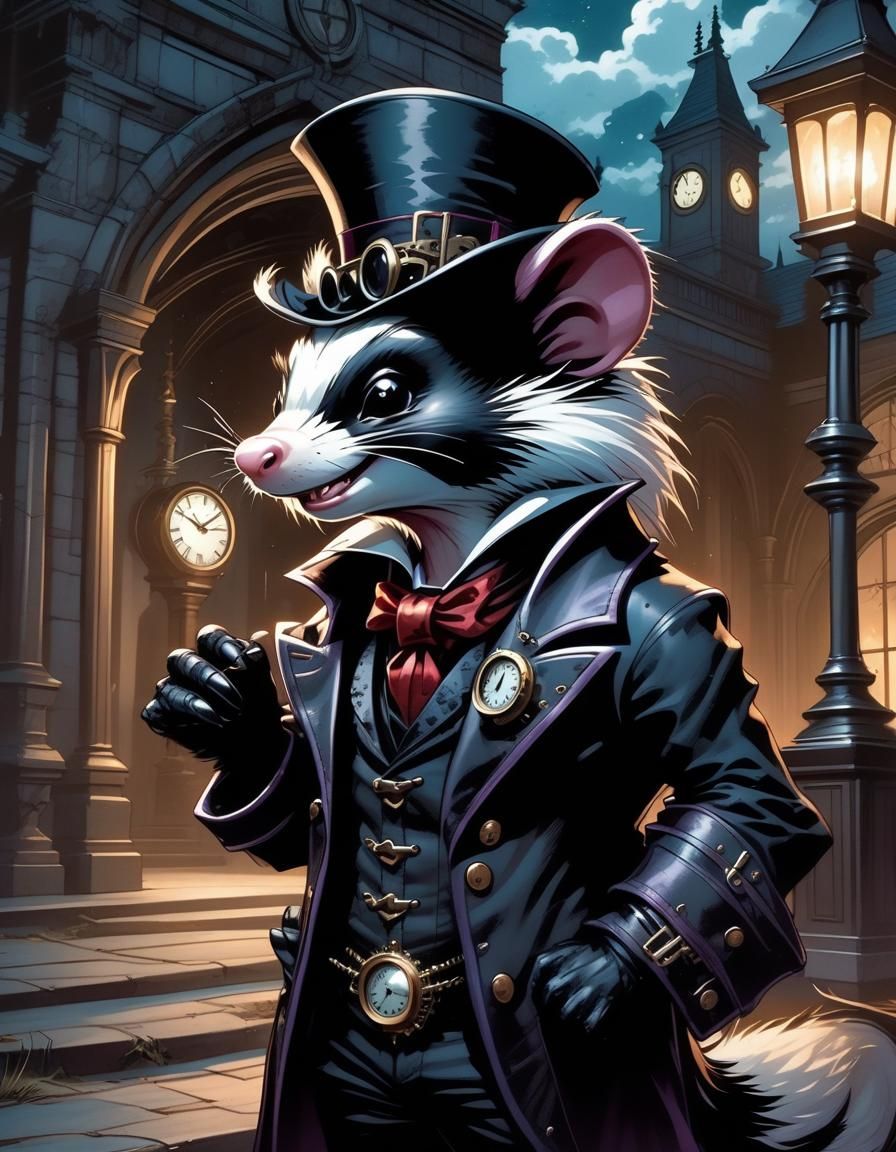 Steampunk Vampire Skunk Outside Clocktower Comic Art