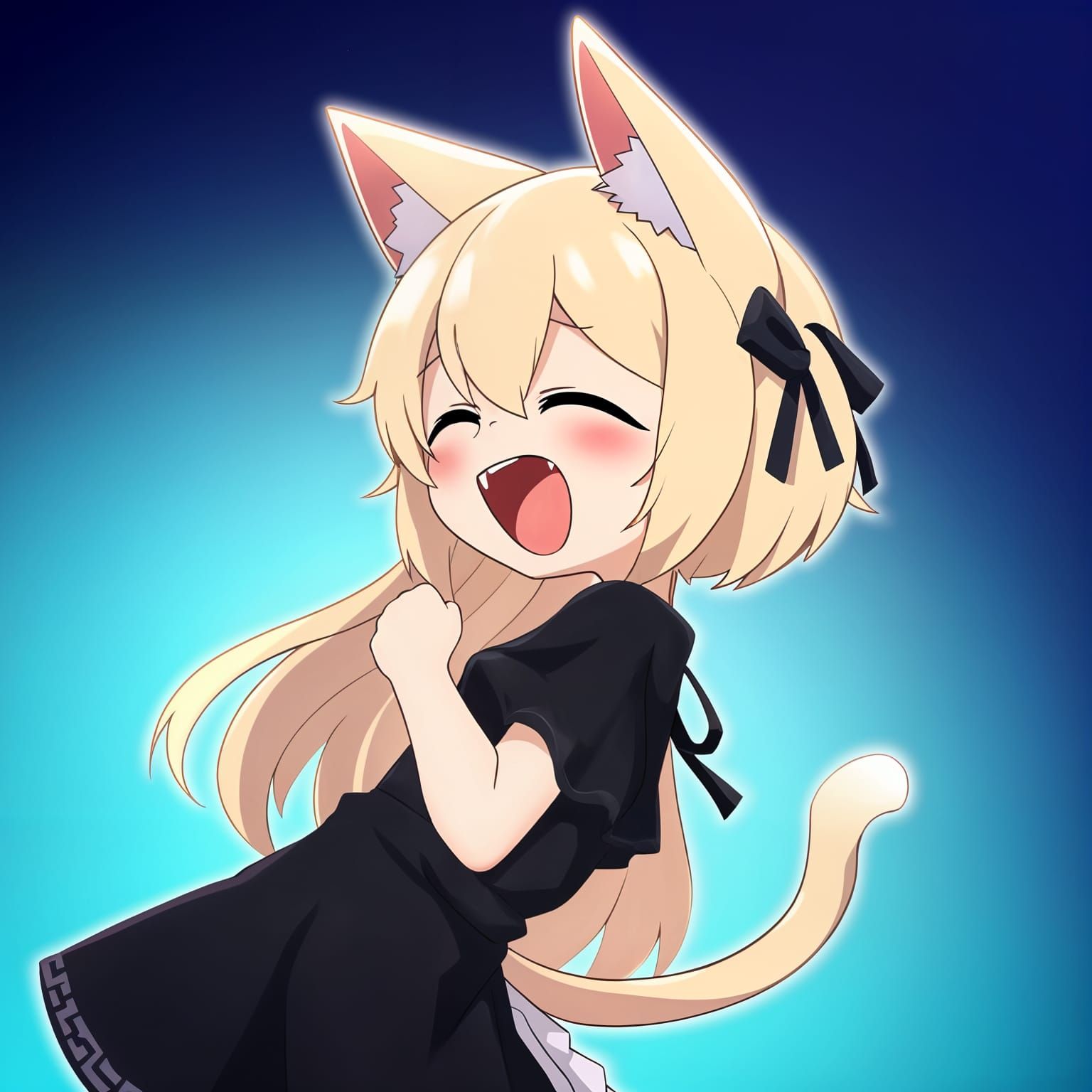 Joyful Anime Catgirl in Ethereal Gradient