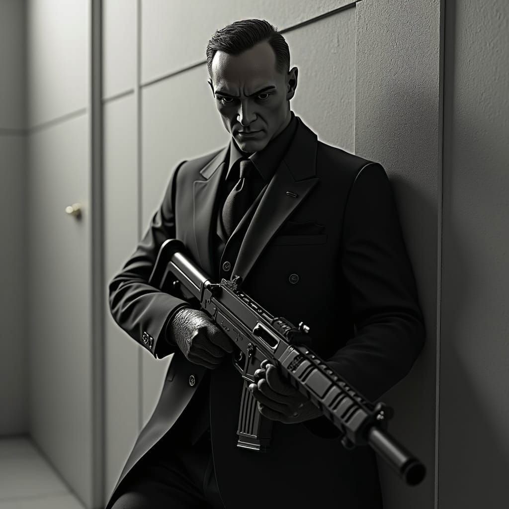 Secret Agent at Corner in Detailed Matte Painting