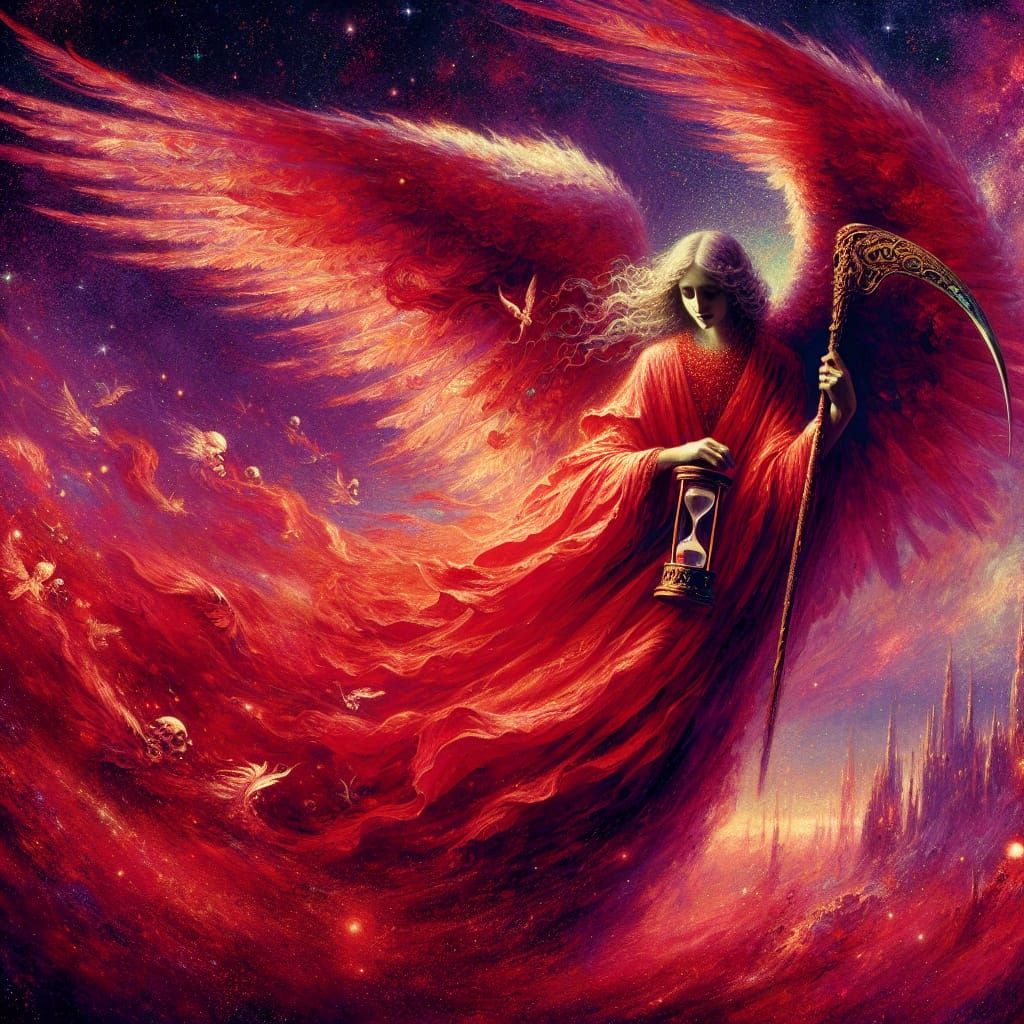 Crimson Angel of Death with Hourglass