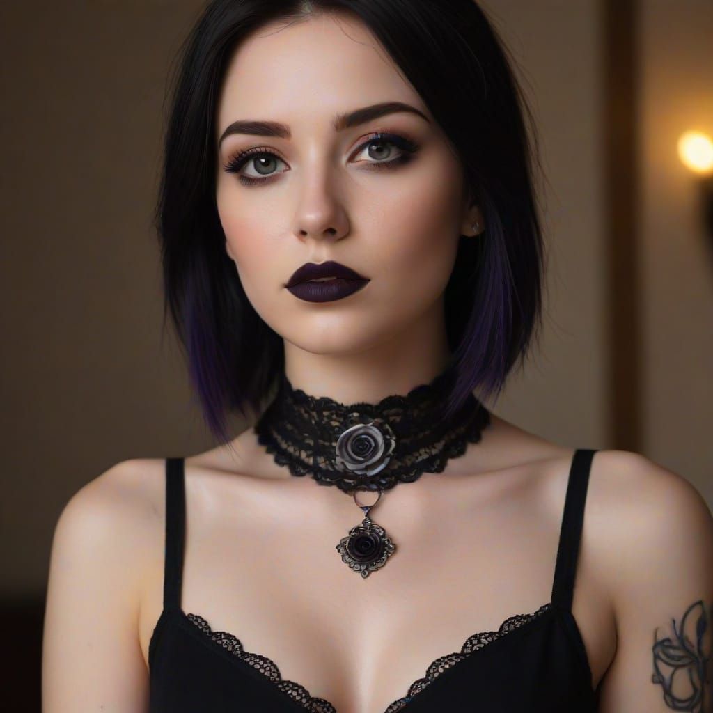 Gothic Portrait of a Young Woman with Purple Highlights