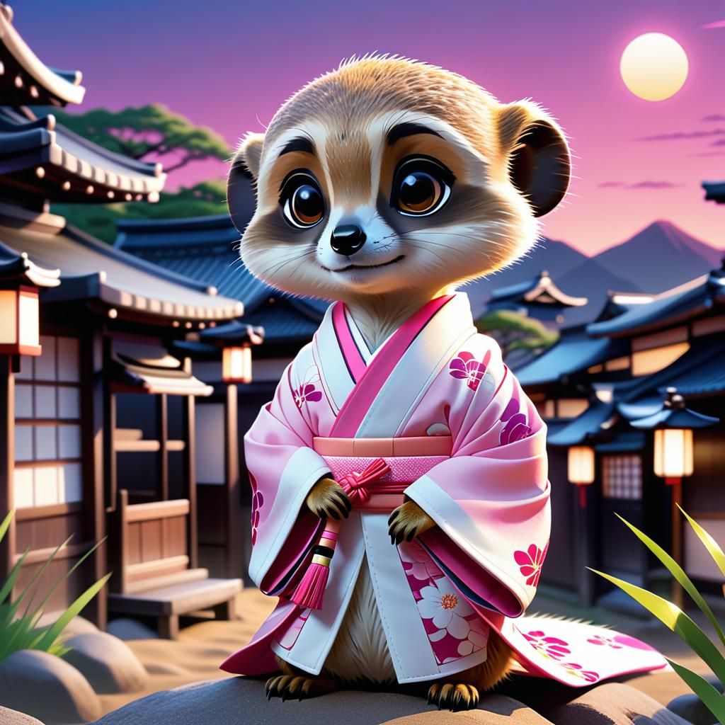 Chibi Meerkat in Kimono: Manga Style Illustration
