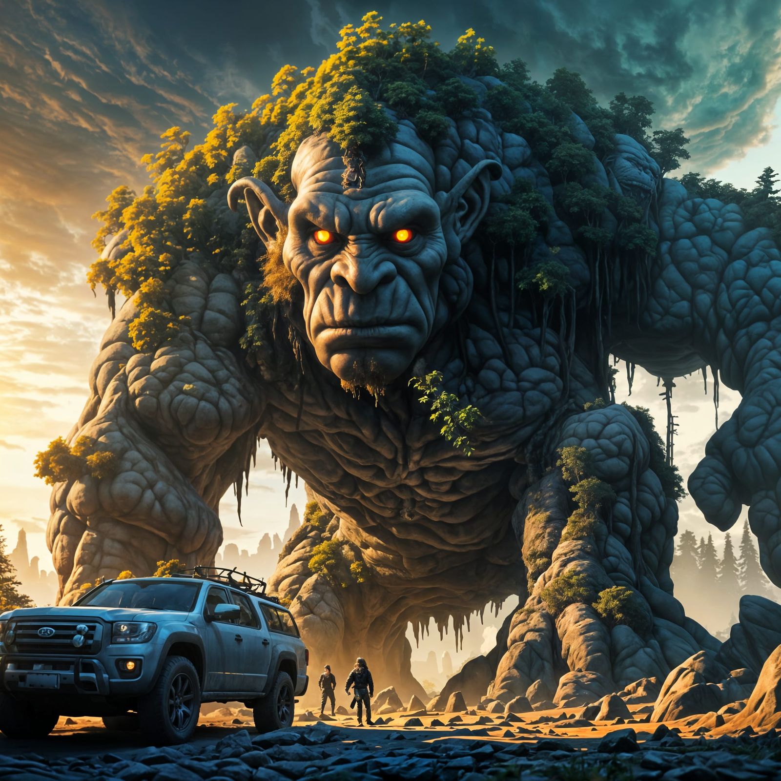 Colossal Three-Headed Troll with Forest Back