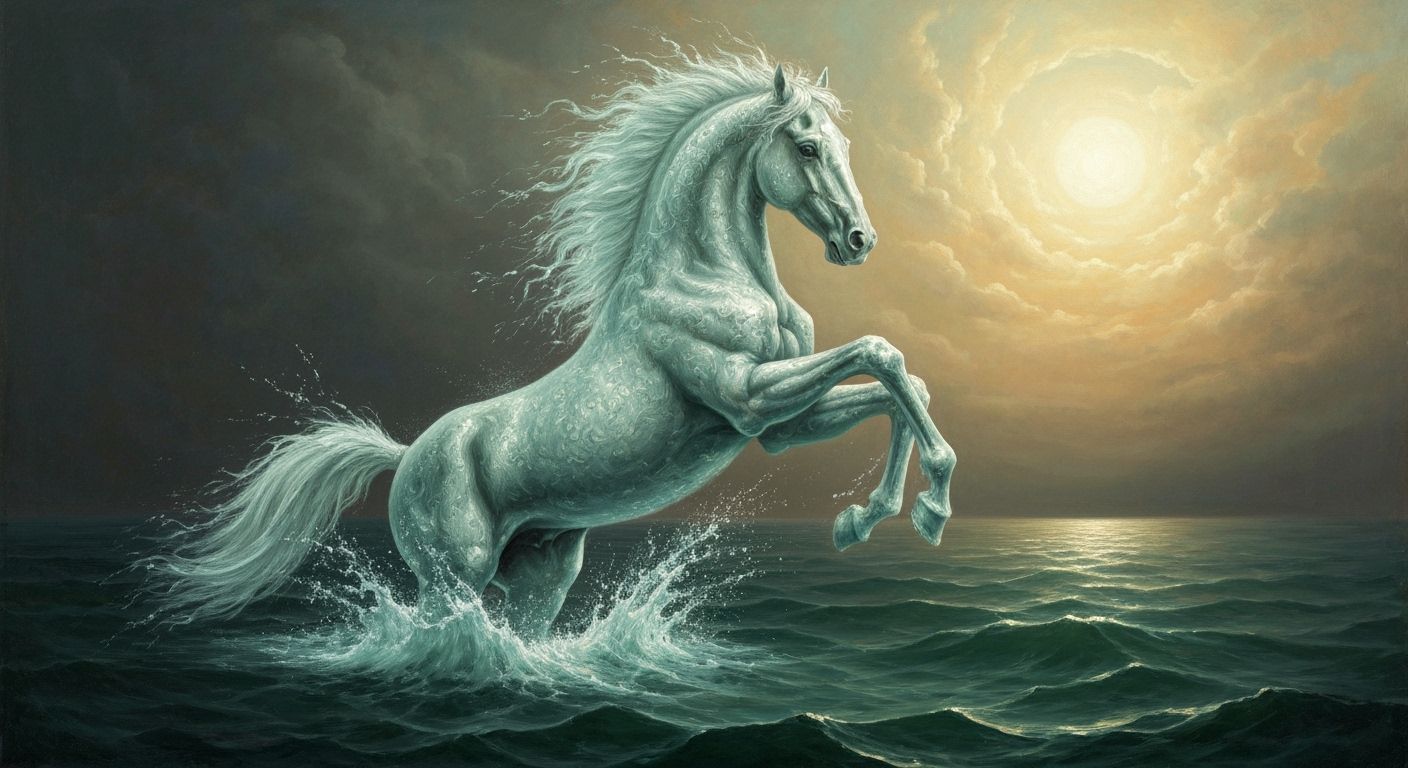 Water Horse Leaping from the Sea: Baroque Oil Painting