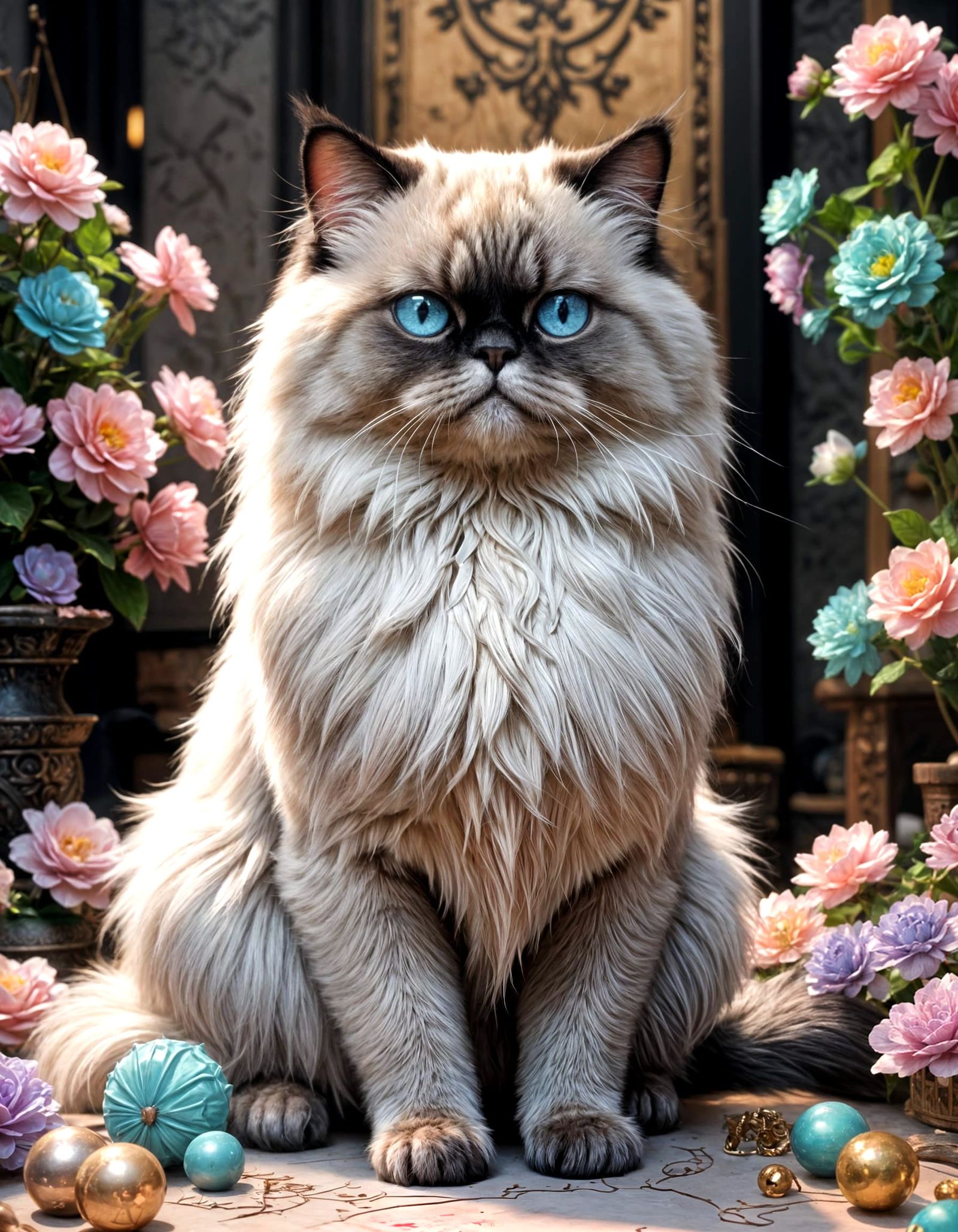 Pastel Gothic Himalayan Cat in 3D Anime Style
