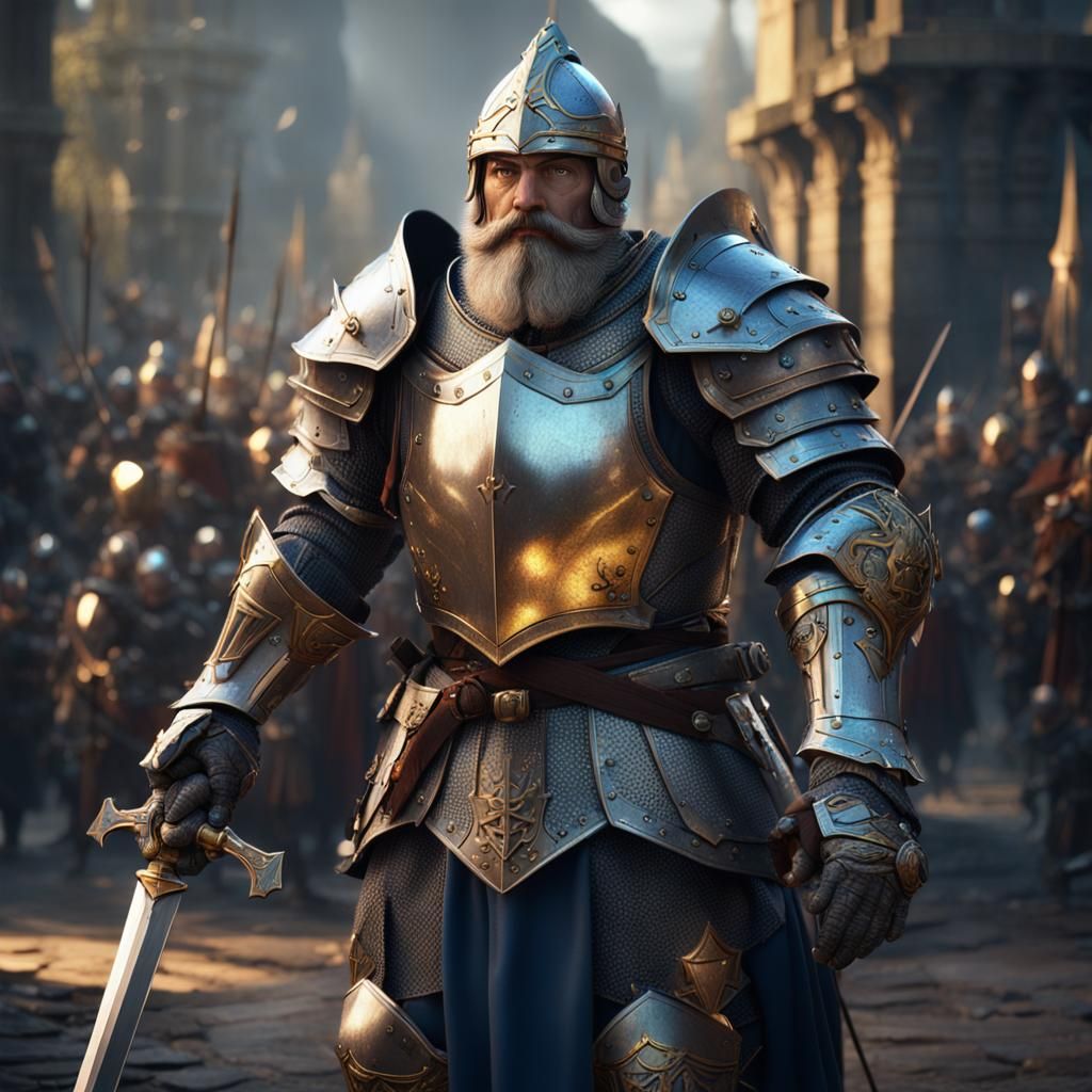 Bearded Knight with Armor Beard: Fantasy Concept Art