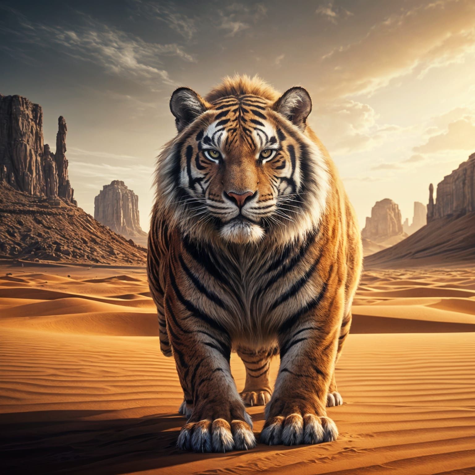 Epic Desert Tiger Creature in Cinematic Film Still Style