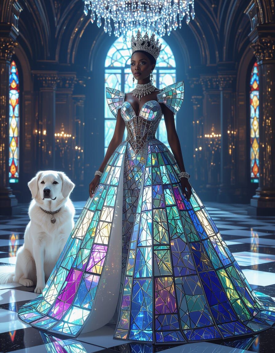 African Queen in Iridescent Glass Gown, Regal Ballroom Portr...