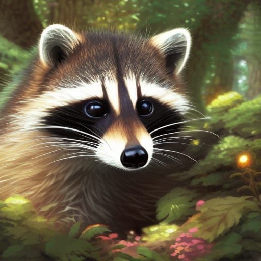 Raccoon Portrait: Whimsical Forest Fantasy Art