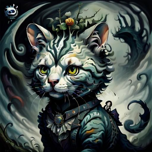 Cartoon Cat with Fisheye Lens Effect