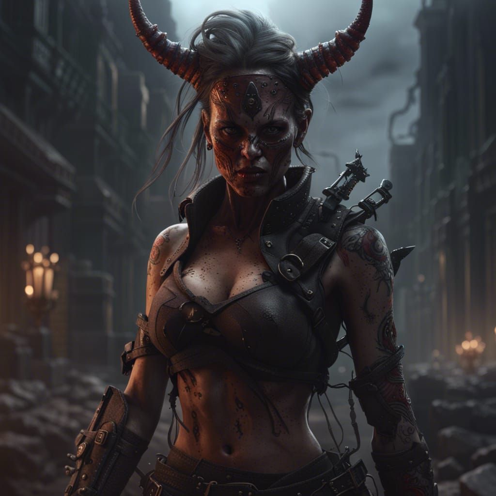 Post-Apocalyptic Demon Submissive to Human, Dark Fantasy Art