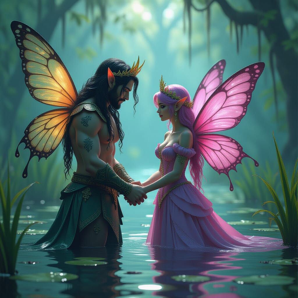 Swamp Fairies in Love: Dark Fantasy Concept Art