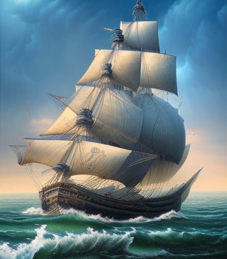 Stormy Sea Sailing Ship in Hyperrealistic Digital Art