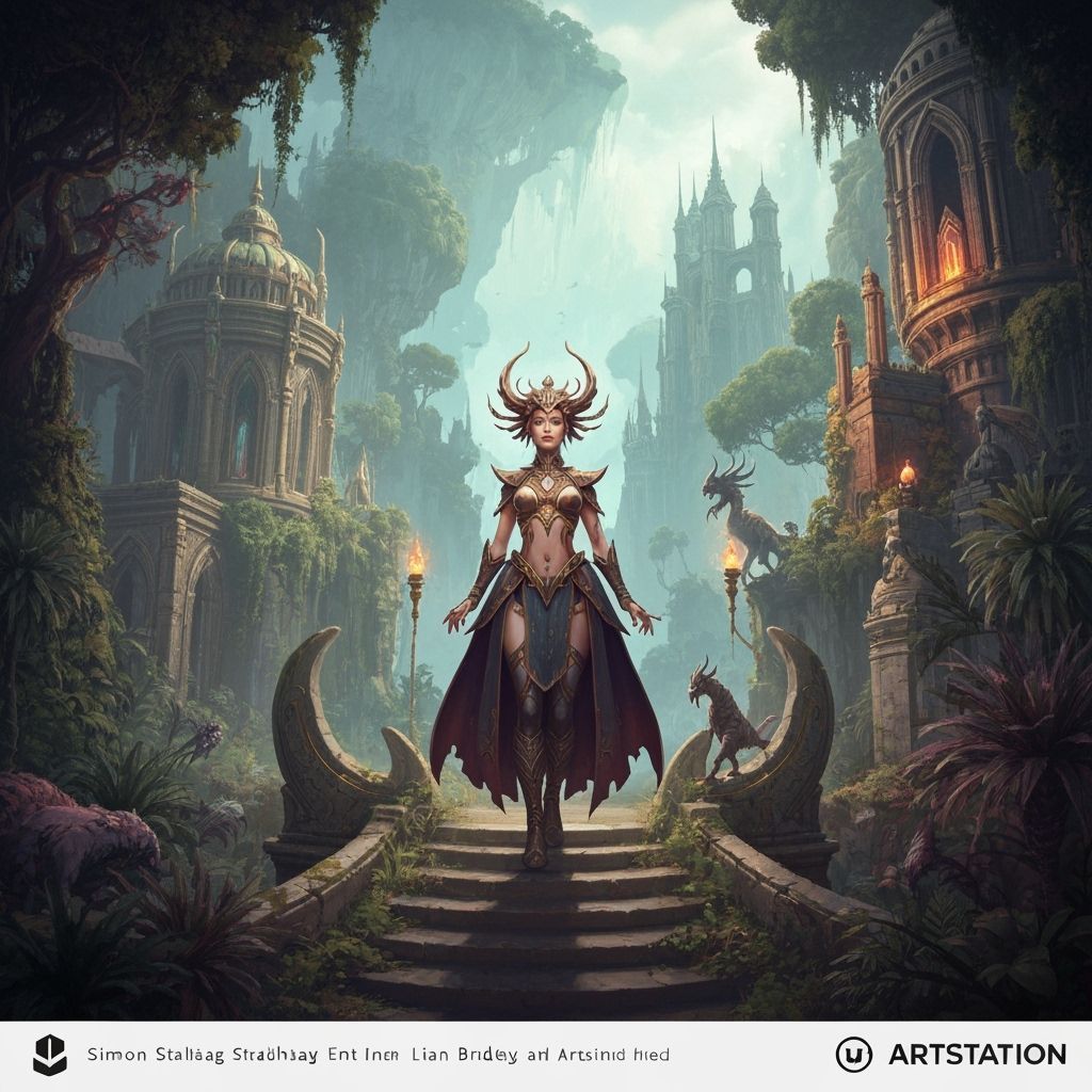 Vibrant Woman in Fantastical Environment, Matte Painting