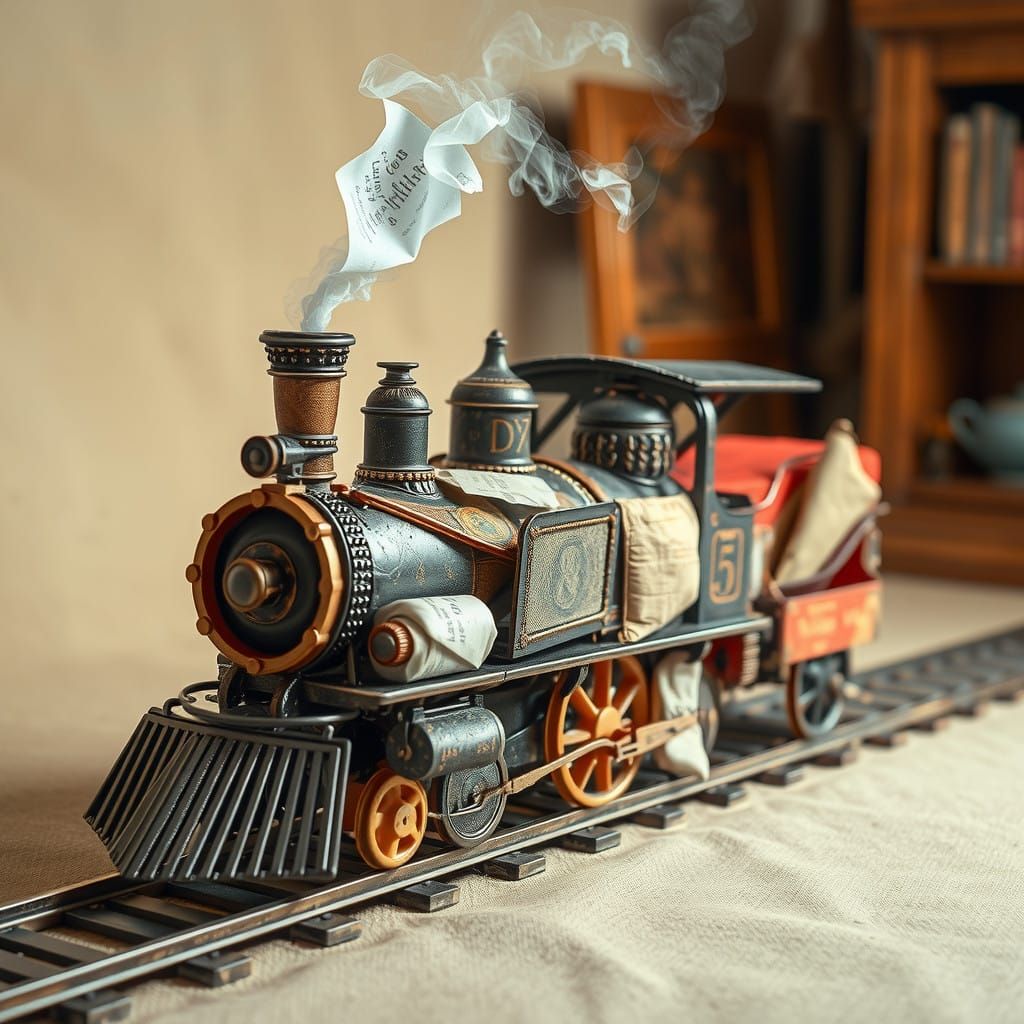 Whimsical Tea Bag Train in Vintage Tea Room Setting