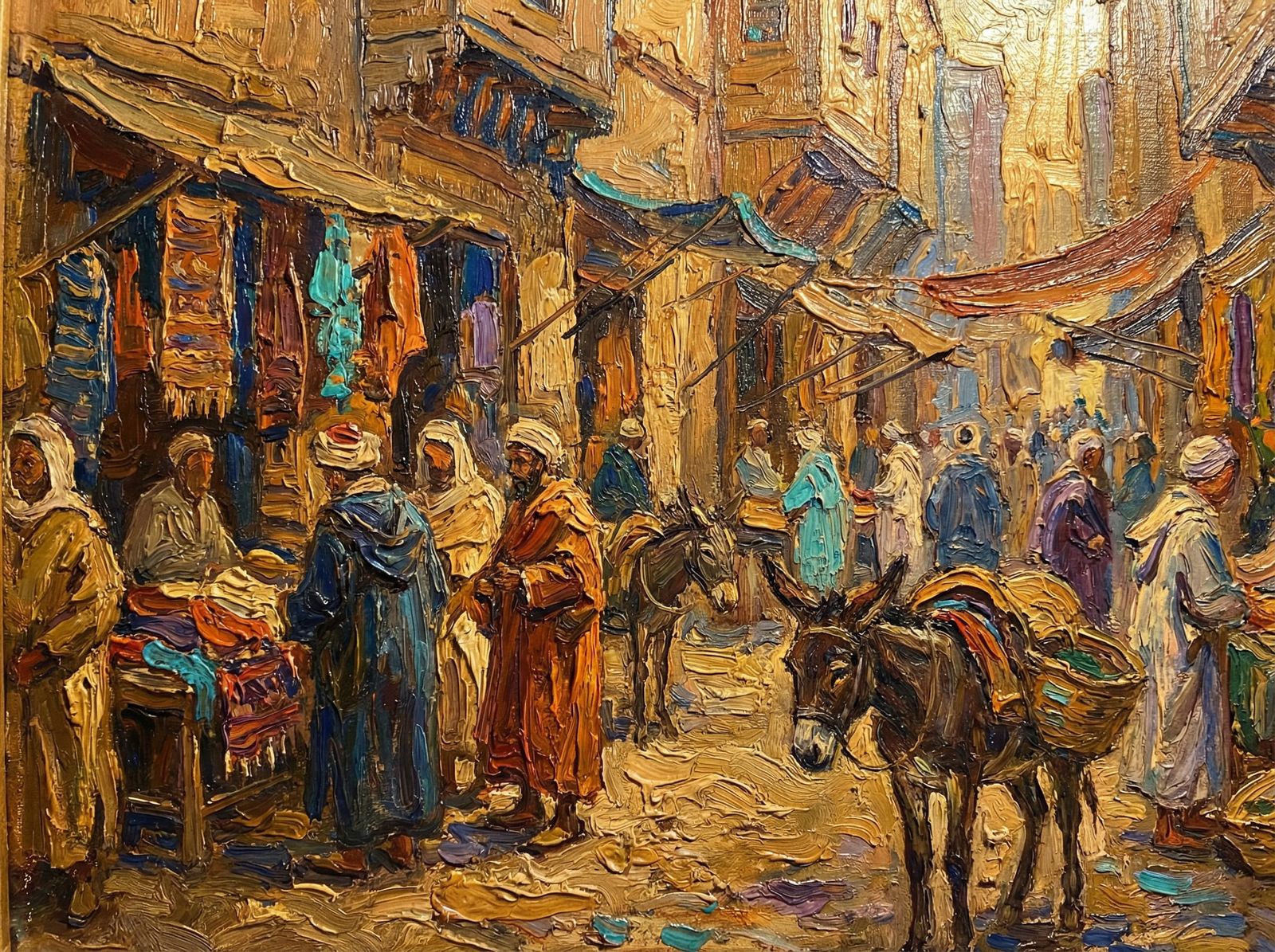 Bustling Moroccan Market in Impasto Oil Style