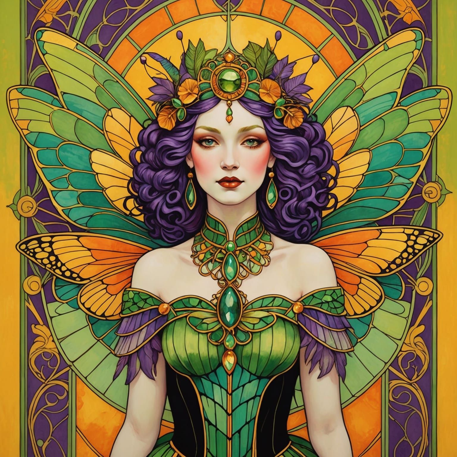 Art Nouveau Cabaret Queen with Dragonfly Wings