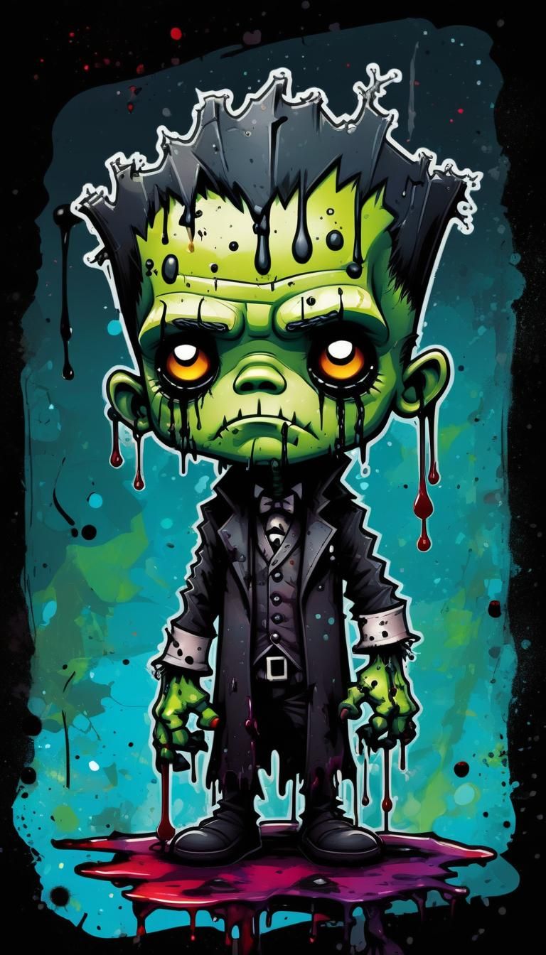 Ink Splatter Chibi Frankenstein Tarot Card