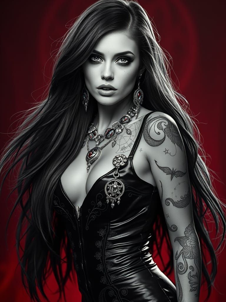 Sultry Noir Fantasy Goddess in Elegant Black Leather