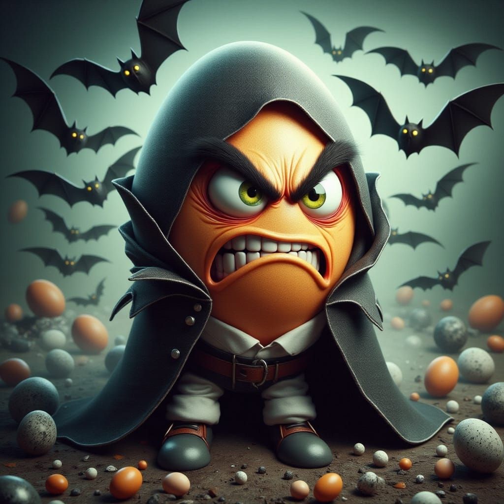 Dracula Angry Egg with Bats Cartoon