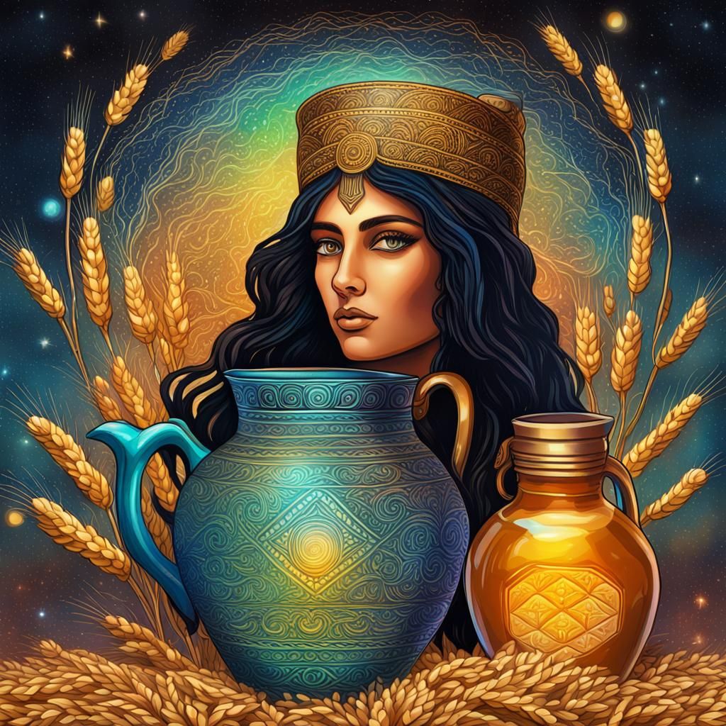 Ninkasi: Holographic Sumerian Barley Goddess Illustration