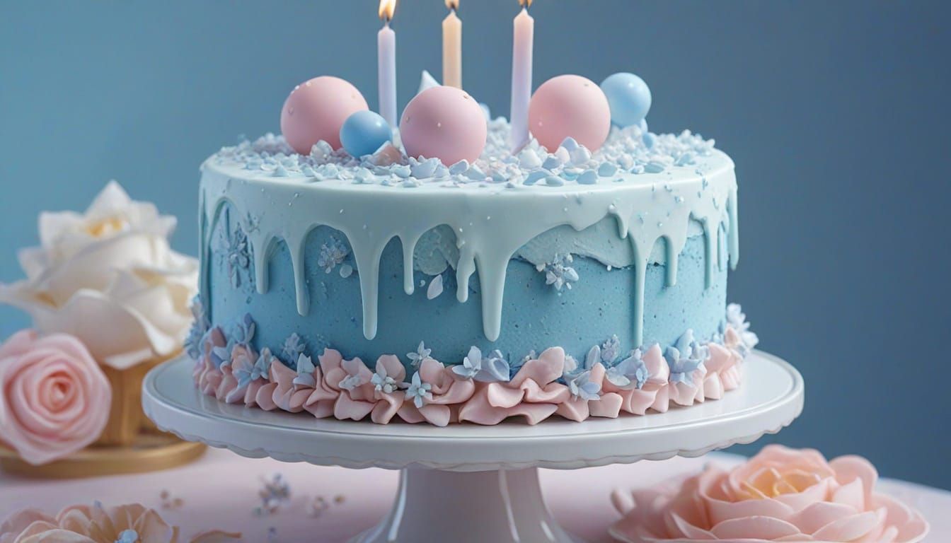Blue Cake on Pedestal in Anime Style