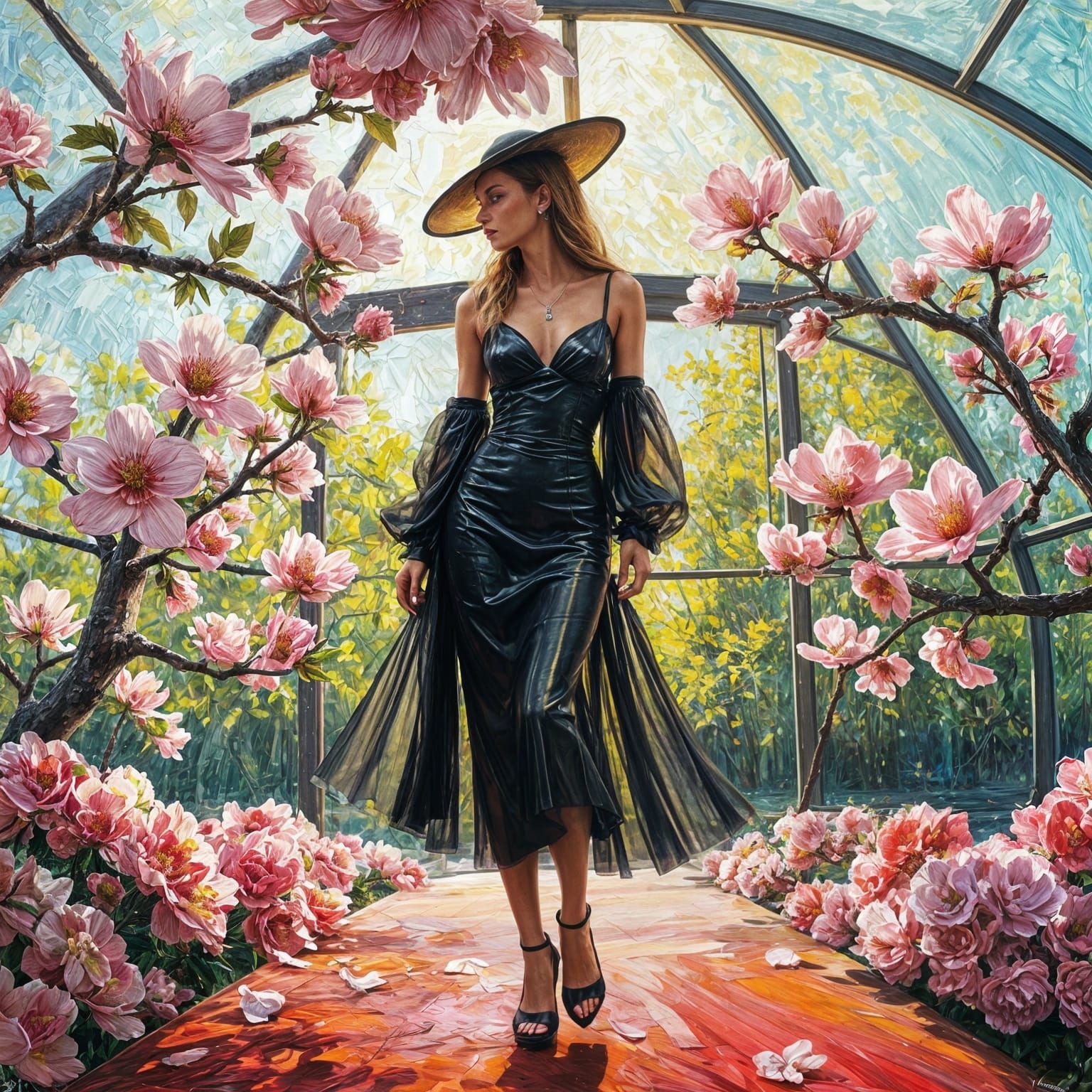 Fashionista Catwalk Presentation in Neo-Impressionist Style