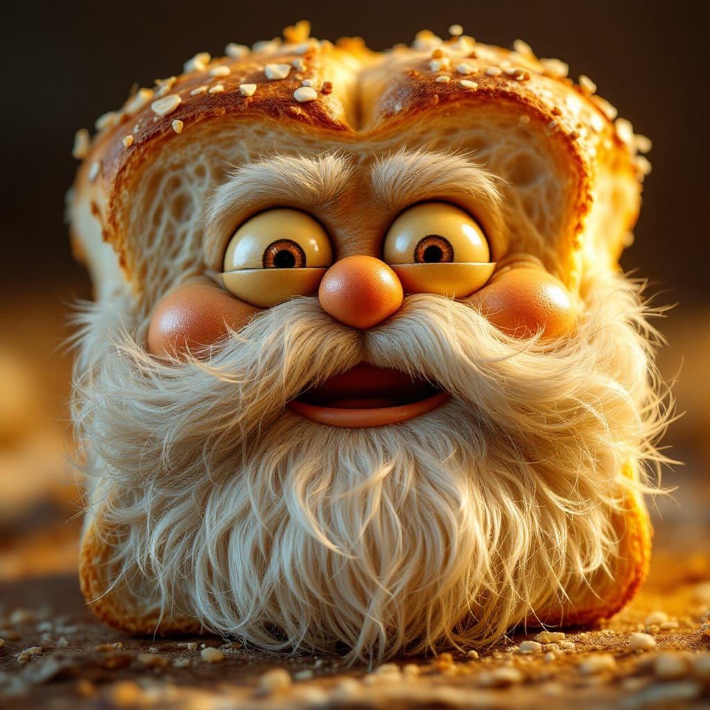 Happy Bread with Beard in Detailed 3D Render