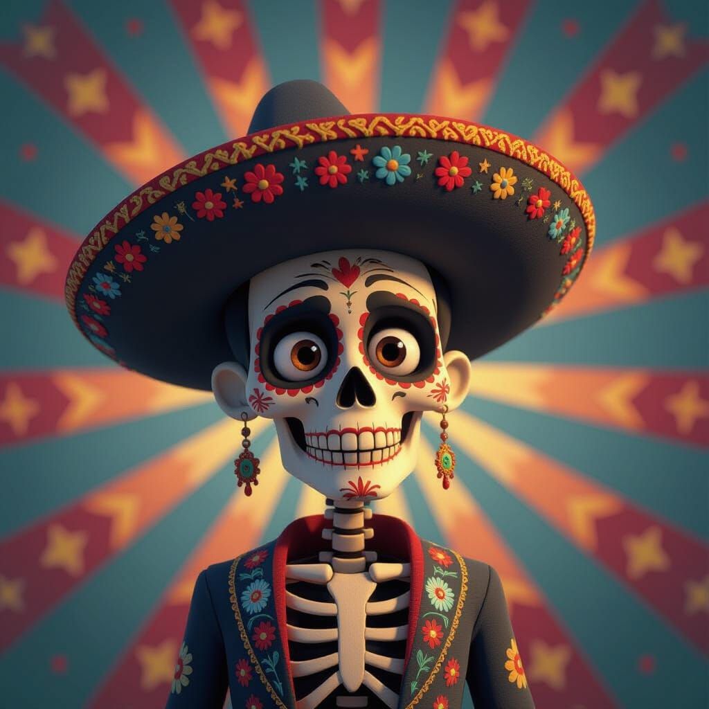 Día de los Muertos Celebration in Vibrant 3D Digital Art